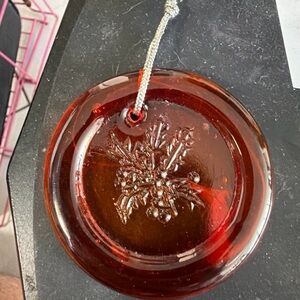 Lalique vintage Elegant Red Glass Ornament with Holly Design